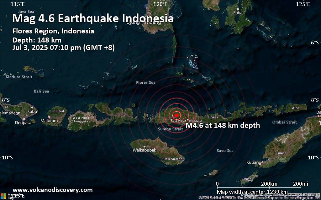 Moderate 4.6 quake hits near Ruteng, Manggarai Regency, East Nusa Tenggara, Indonesia