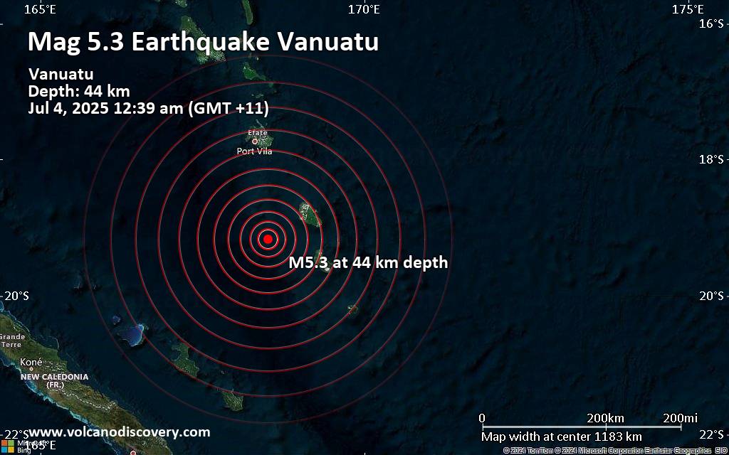 Significant 5.3 quake hits near Isangel, Tafea Province, Vanuatu