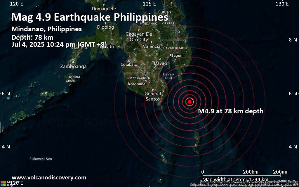 Moderate magnitude 4.9 earthquake 83 km southeast of Pondaguitan, Philippines