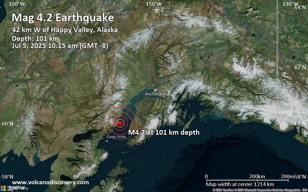 Magnitude 4.2 earthquake strikes near Anchor Point, Kenai Peninsula, Alaska, USA