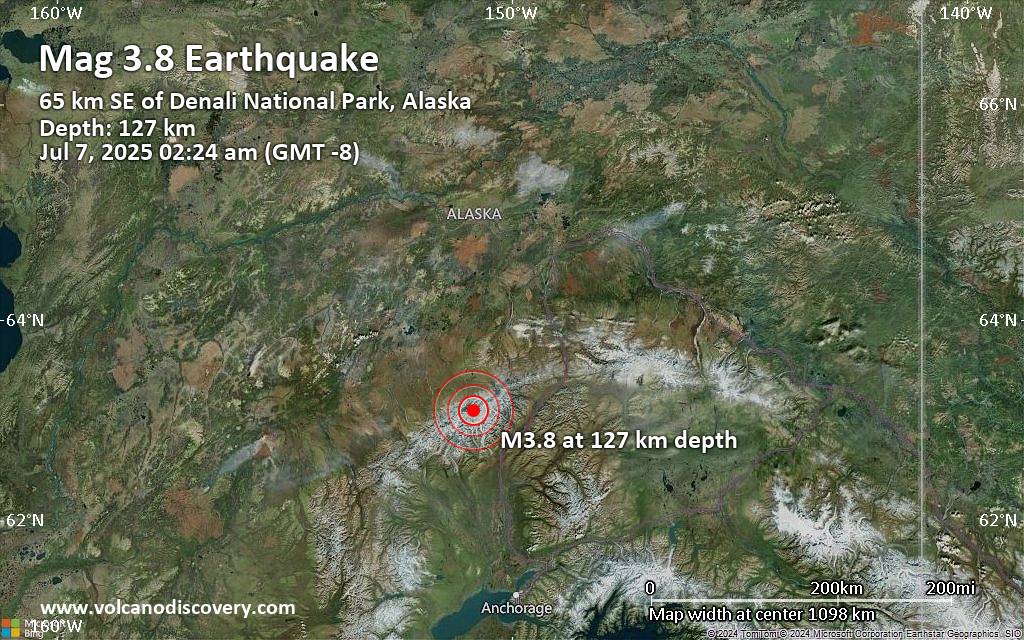 Magnitude 3.8 earthquake strikes near Denali National Park, Denali, Alaska, USA