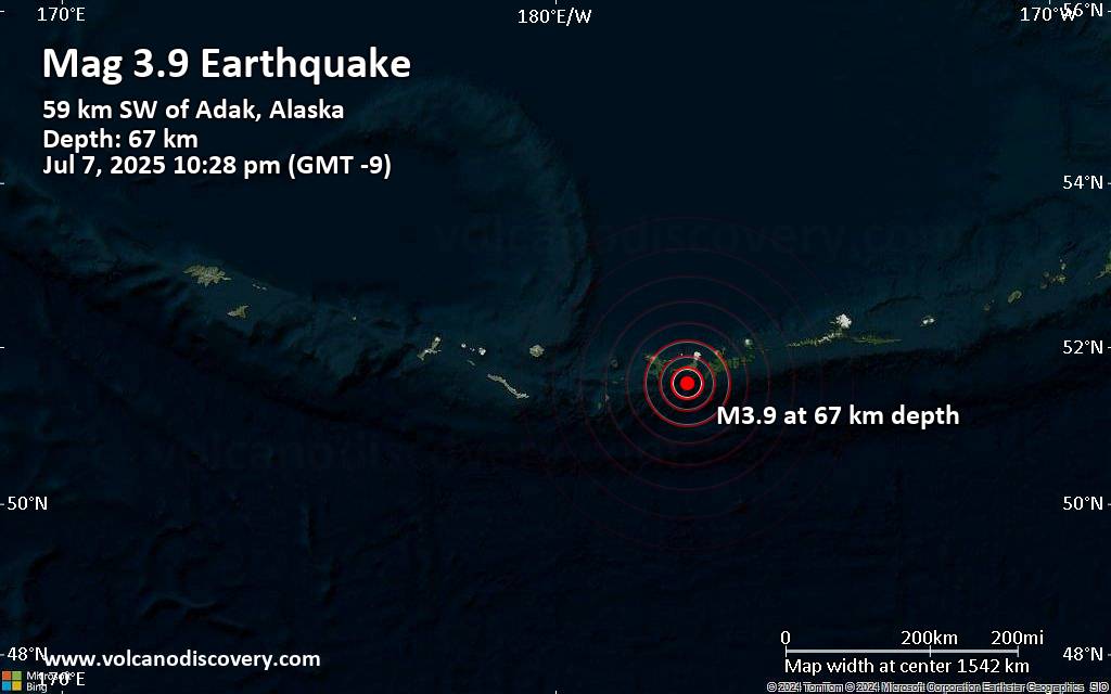 Small 3.9 quake hits near Adak, Aleutians West, Alaska, USA