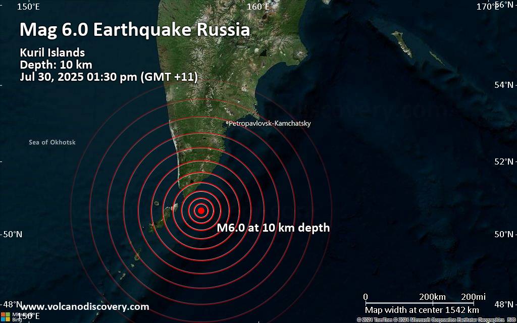 Significant 6.0 Quake Hits Near Severo-Kuril'sk, Sakhalin Oblast, Russia