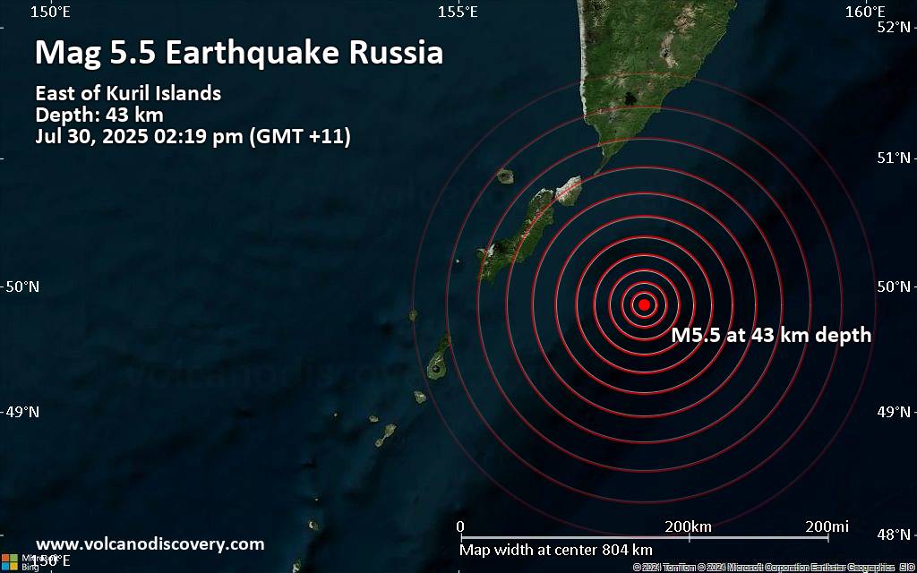 Russian earthquake and volcano map