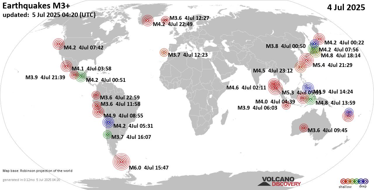 World Earthquake Report for Friday, 4 July 2025