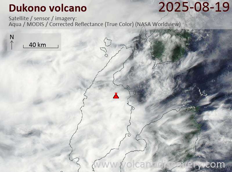 Satellite image of Dukono volcano on 19 Aug 2025