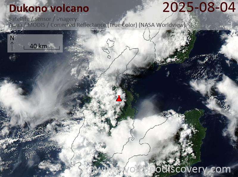 Satellite image of Dukono volcano on  4 Aug 2025