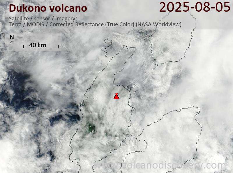 Satellite image of Dukono volcano on  5 Aug 2025