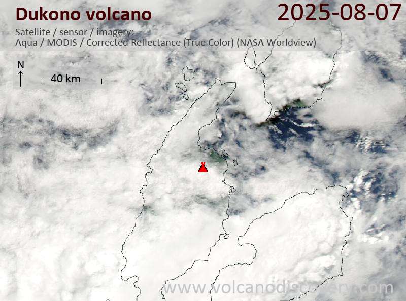 Satellite image of Dukono volcano on  7 Aug 2025