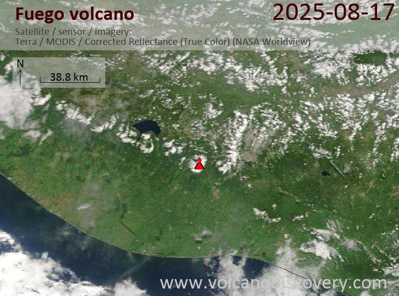 Satellite image of Fuego volcano on 17 Aug 2025
