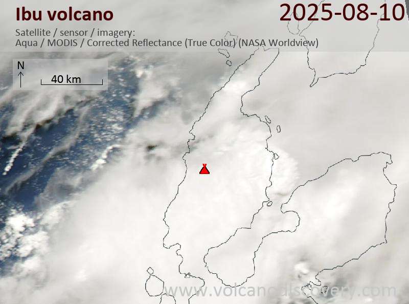 Satellite image of Ibu volcano on 10 Aug 2025