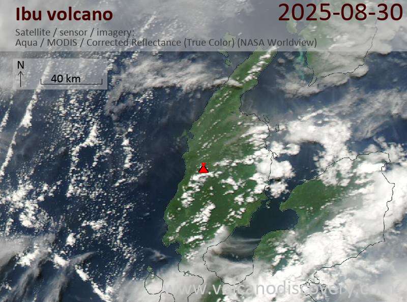 Satellitenbild des Ibu Vulkans am 31 Aug 2025