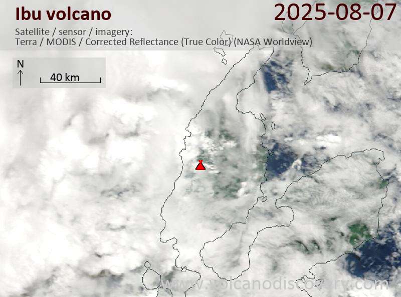 Satellite image of Ibu volcano on  7 Aug 2025