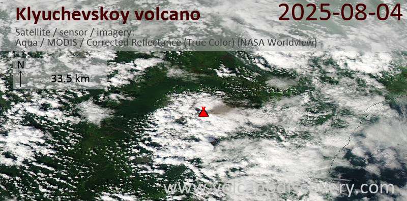 Satellite image of Klyuchevskoy volcano on  4 Aug 2025