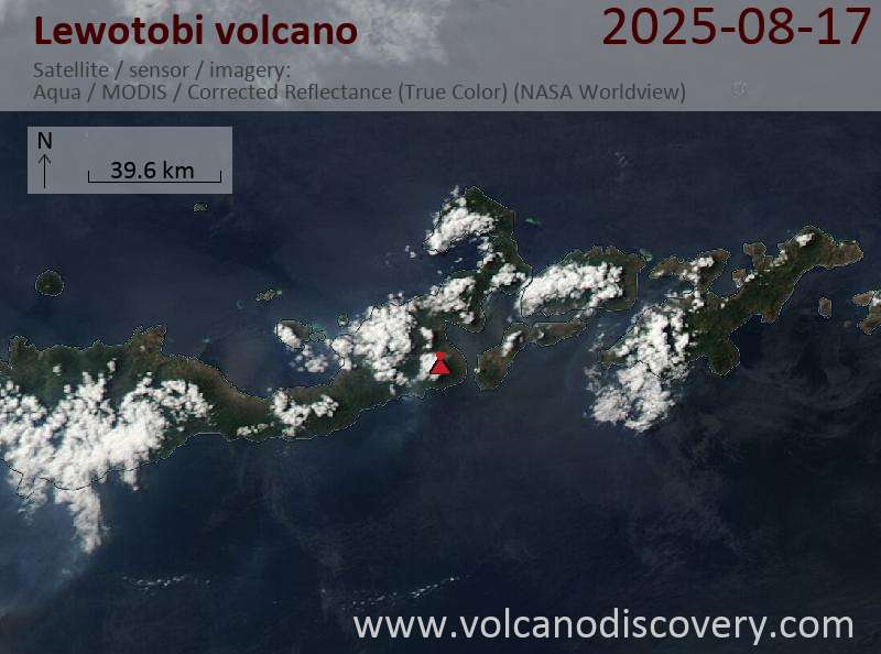 Satellite image of Lewotobi volcano on 18 Aug 2025