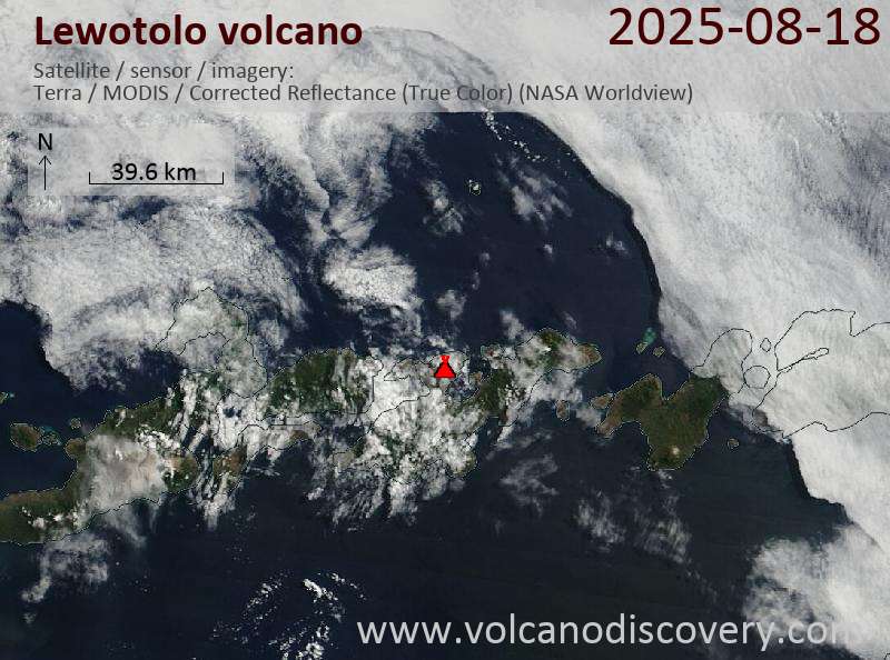 Satellite image of Lewotolo volcano on 19 Aug 2025
