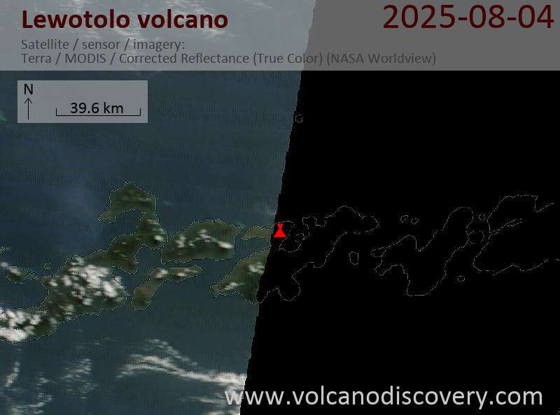 Satellite image of Lewotolo volcano on  4 Aug 2025