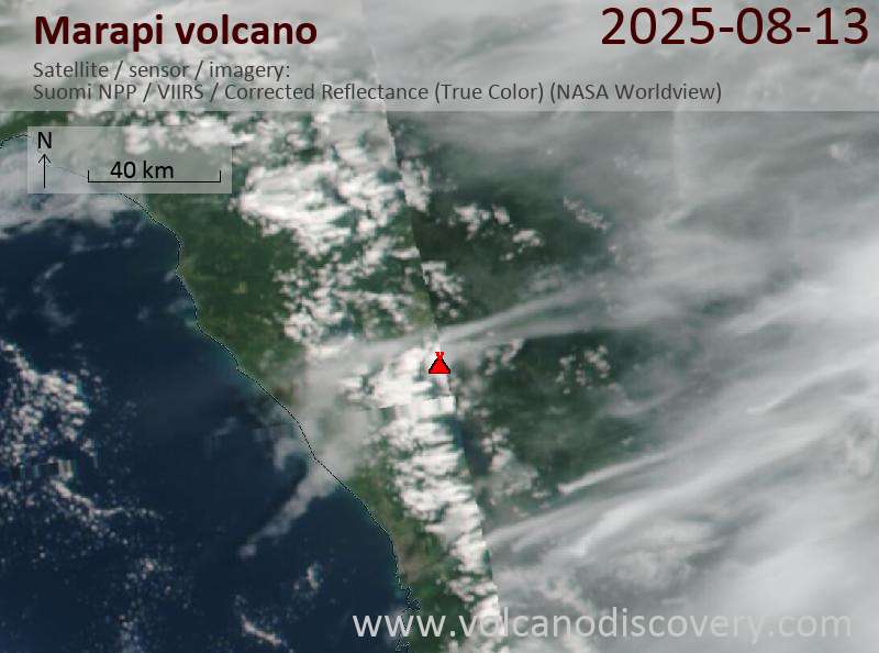 Satellite image of Marapi volcano on 13 Aug 2025