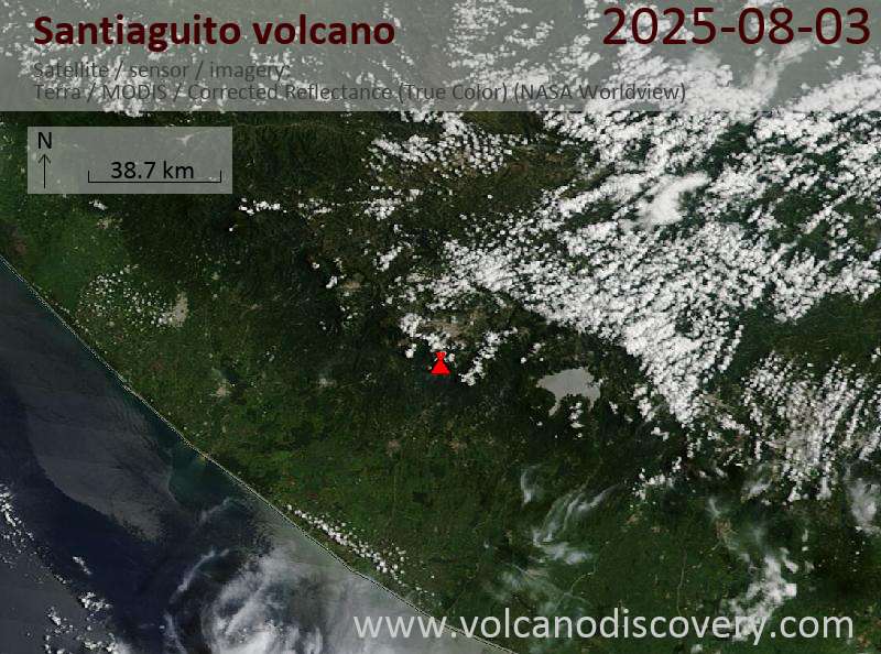 Satellite image of Santiaguito volcano on  4 Aug 2025