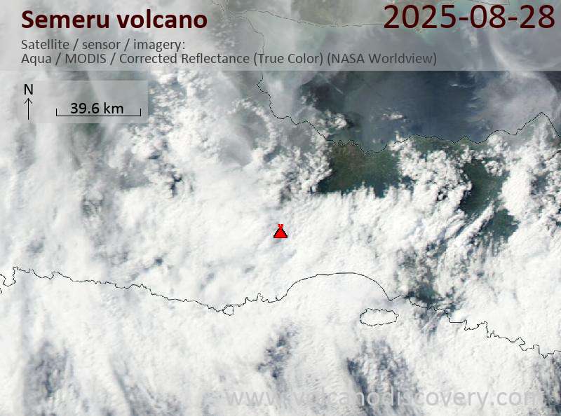 Satellite image of Semeru volcano on 28 Aug 2025