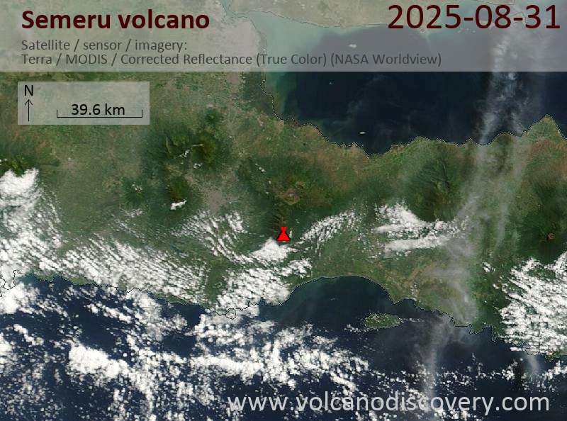 Satellite image of Semeru volcano on 31 Aug 2025