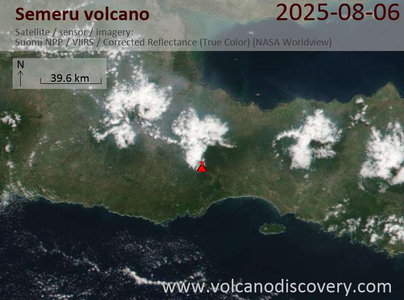 Satellite image of Semeru volcano on  6 Aug 2025