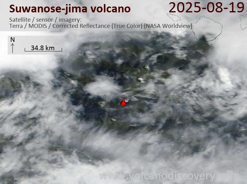 Satellite image of Suwanose-jima volcano on 19 Aug 2025