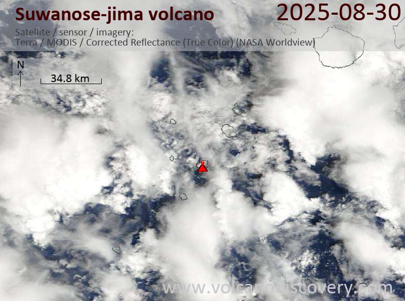 Satellitenbild des Suwanose-jima Vulkans am 30 Aug 2025