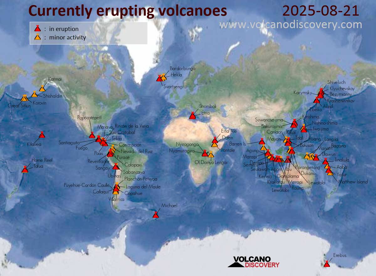 Volcanic activity worldwide 21 Aug 2025: Etna volcano, Santiaguito, Popocatépetl, Ibu, Dukono, Reve...
