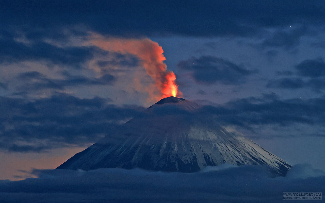 Vigorous strombolian activity in the summit vent of Klyuchevskoy (image: volkstat.ru)