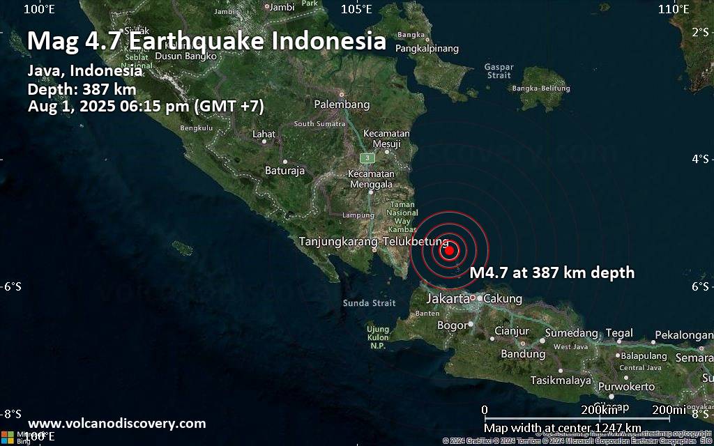 Magnitude 4.7 earthquake strikes near Jakarta, Daerah Khusus Ibukota Jakarta, Indonesia