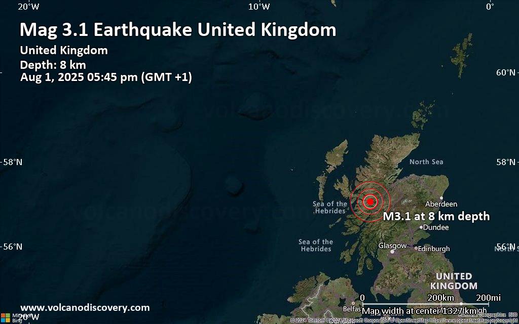 Small 3.1 quake hits near Fort William, Highland, Scotland, United Kingdom