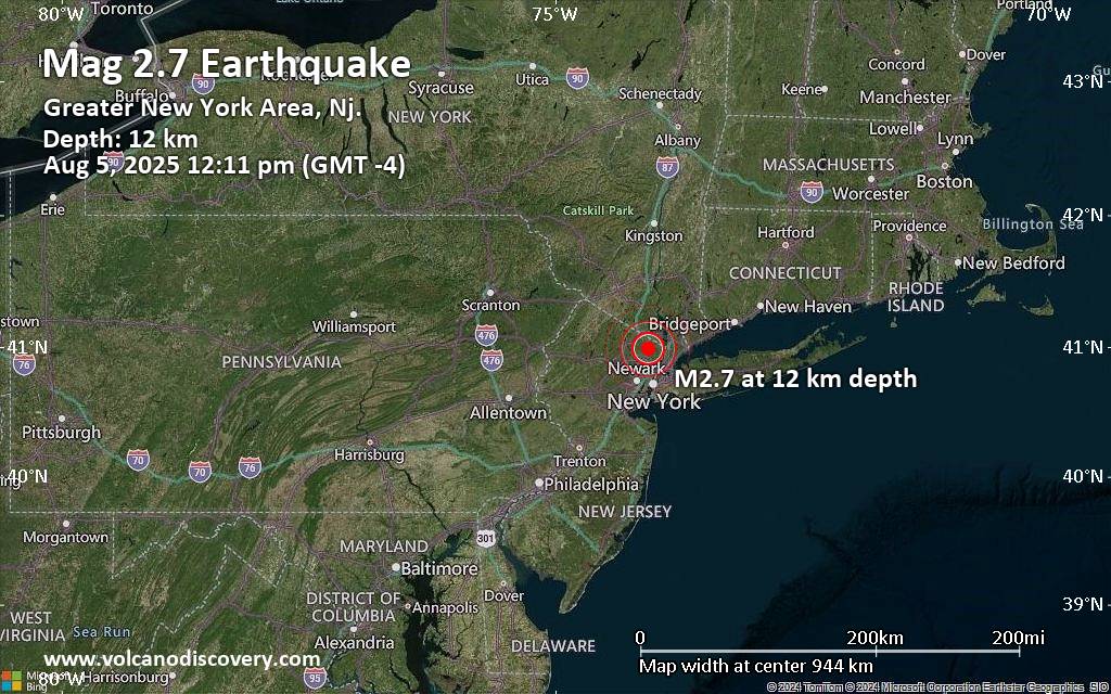Magnitude 2.7 earthquake strikes near Yonkers, Westchester County, New York, USA