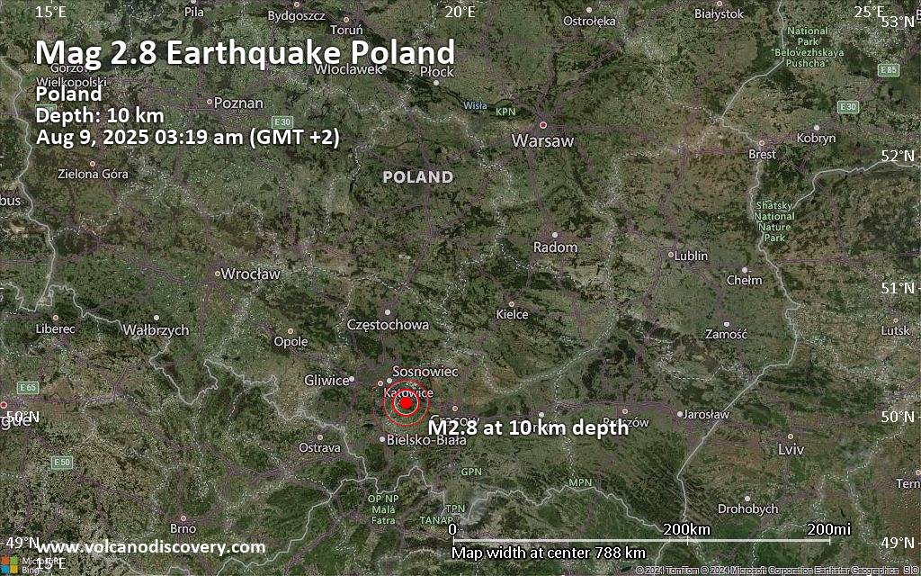 Small magnitude 2.8 earthquake 6 km southwest of Chrzanow, Poland
