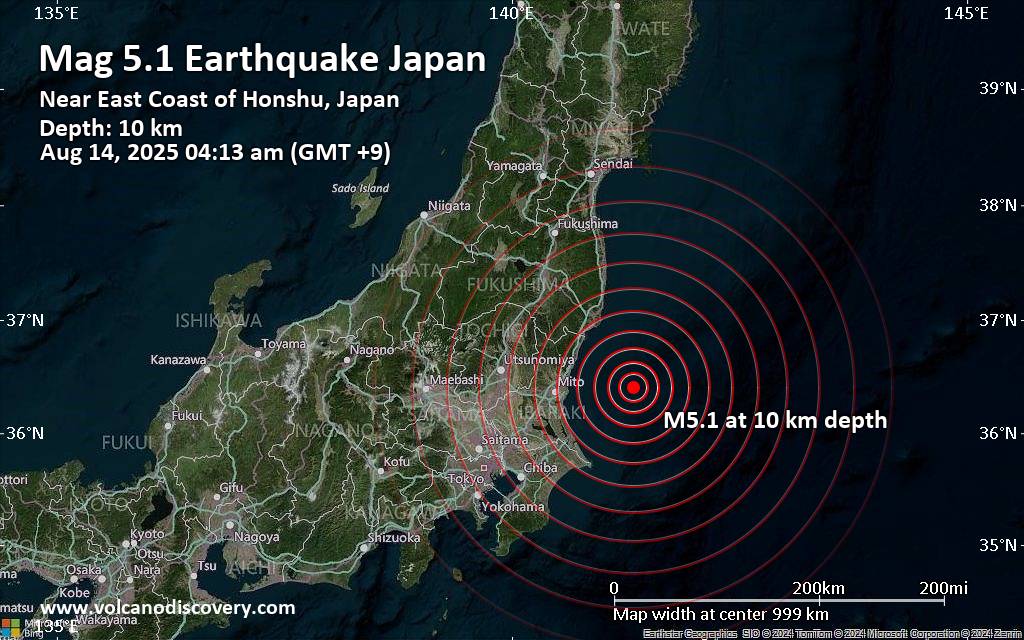 Moderate Mag. 4.9 Earthquake - 36 km ESE of Hitachi, Japan