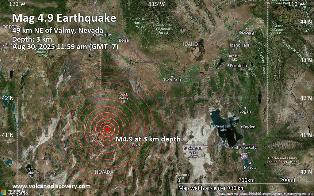 Moderate 4.9 quake hits near Elko, Elko County, Nevada, USA