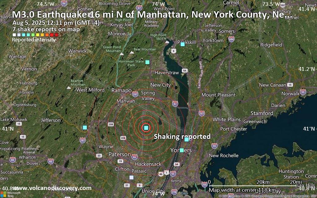 Unconfirmed earthquake or seismic-like event: 16 mi north of Manhattan, New York County, New York, United States, 4 minutes ago