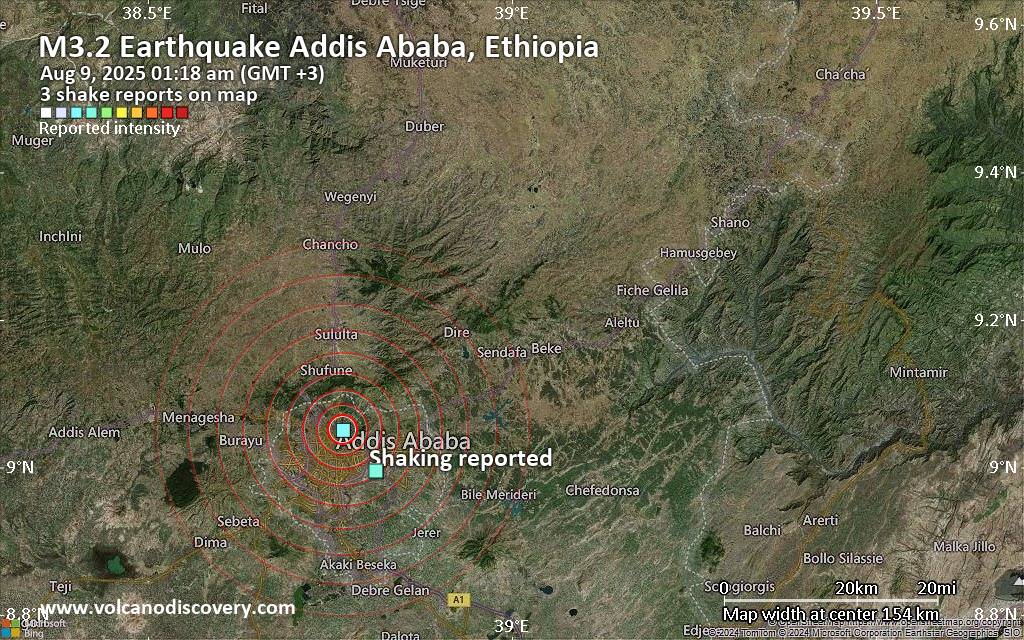 Seismic-like event, possible earthquake, reported few minutes ago near Addis Ababa, Addis Ababa, Ethiopia