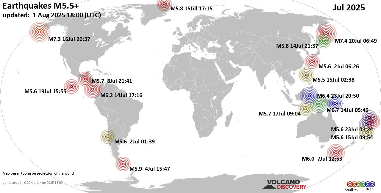 World Earthquake Report for July 2025