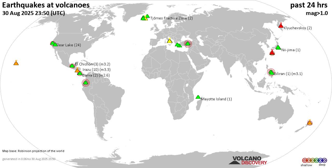 Volcano earthquake report for Saturday, 30 Aug 2025
