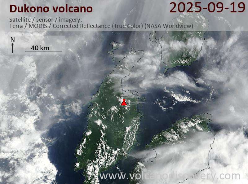 Satellite image of Dukono volcano on 19 Sep 2025