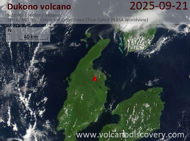 Satellite image of Dukono volcano on 21 Sep 2025