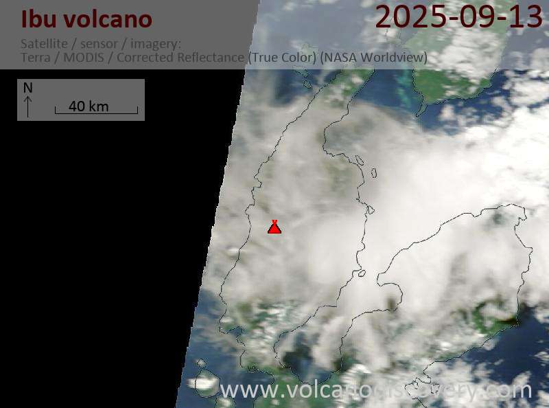 Satellite image of Ibu volcano on 13 Sep 2025