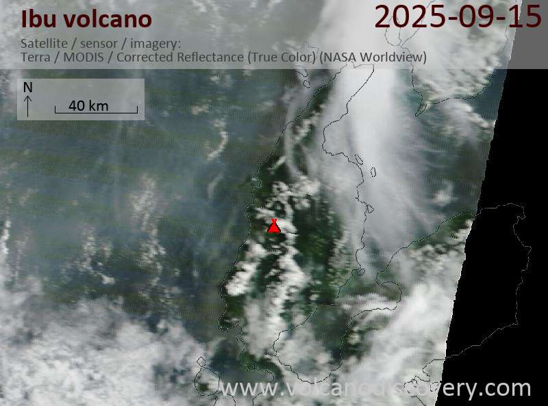 Satellite image of Ibu volcano on 15 Sep 2025
