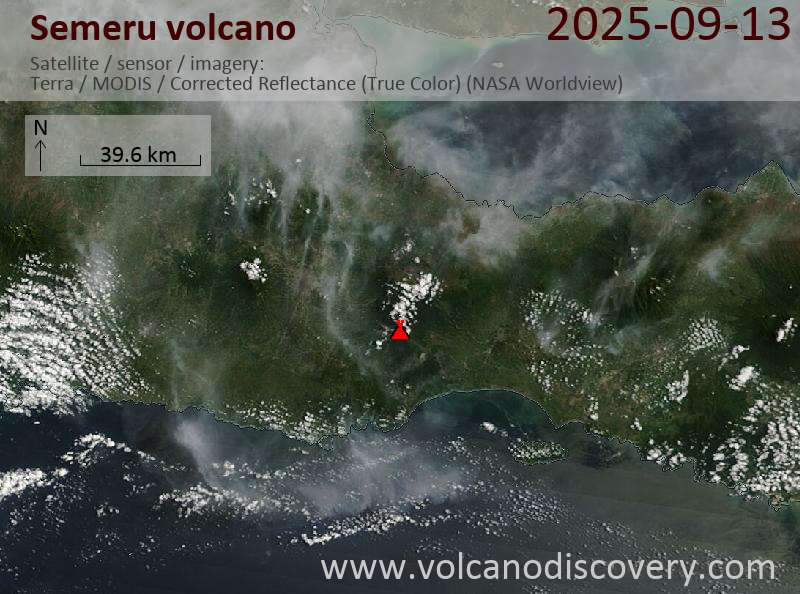 Satellite image of Semeru volcano on 13 Sep 2025