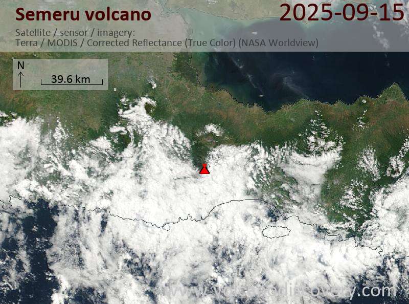Satellite image of Semeru volcano on 15 Sep 2025