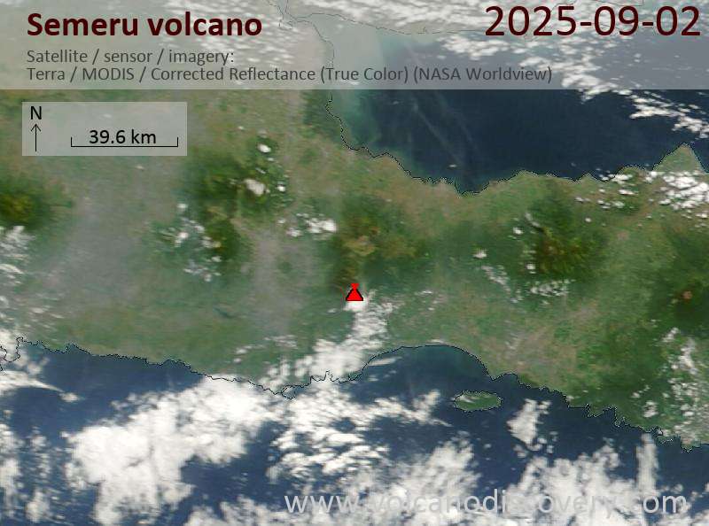Satellite image of Semeru volcano on  2 Sep 2025