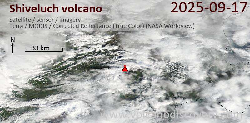 Satellite image of Shiveluch volcano on 17 Sep 2025