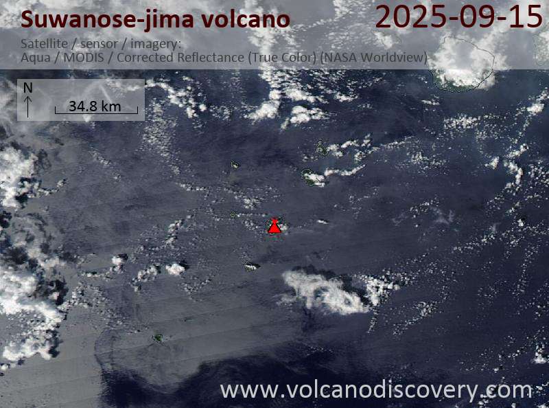 Satellite image of Suwanose-jima volcano on 15 Sep 2025
