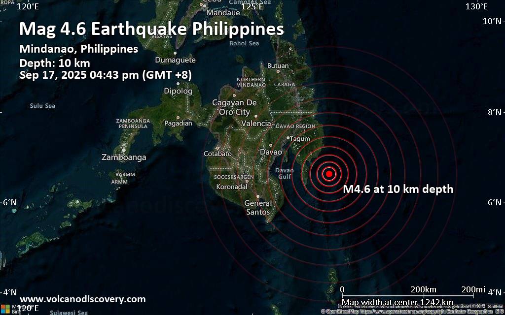 Moderate 4.6 quake hits near Mati, Davao Oriental, Davao, Philippines